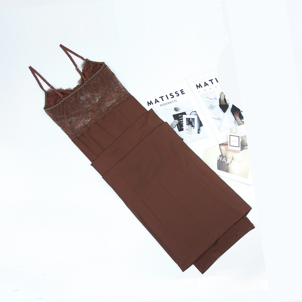 Low Cut Sexy Stitching High Waist Bottoming Dress Split Strap Dress Women
