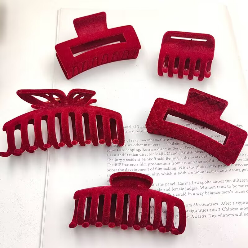 Haarklammern aus rotem Samt für Damen und Mädchen, große Haarklammern für dickes Haar, starker Halt, Haarklammern, Weihnachtsgeschenke_voghion.com