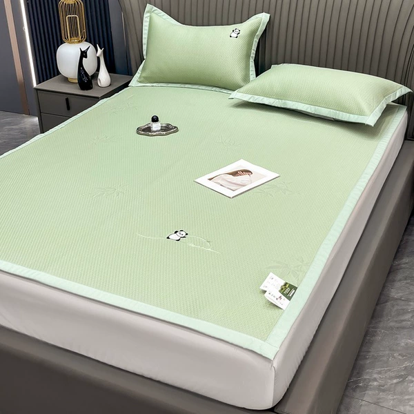 Embroidered bed sheet model-Bamboo Forest Panda-Green