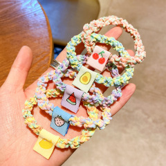 キャンディー色のレースのひもの髪輪の果物の布の標識は髪の毛のひもを刺して太い高弾力のゴムの女性の髪飾りの卸売りをします。