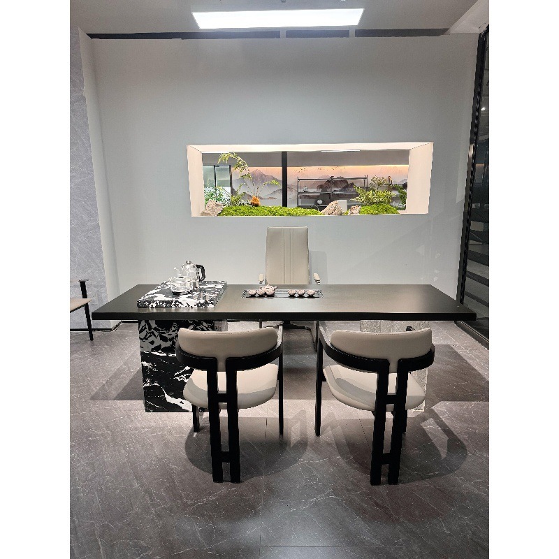 New Chinese-style solid wood tea table 2025 new model, Italian light luxury black and white rock slab tea table, acrylic tea station