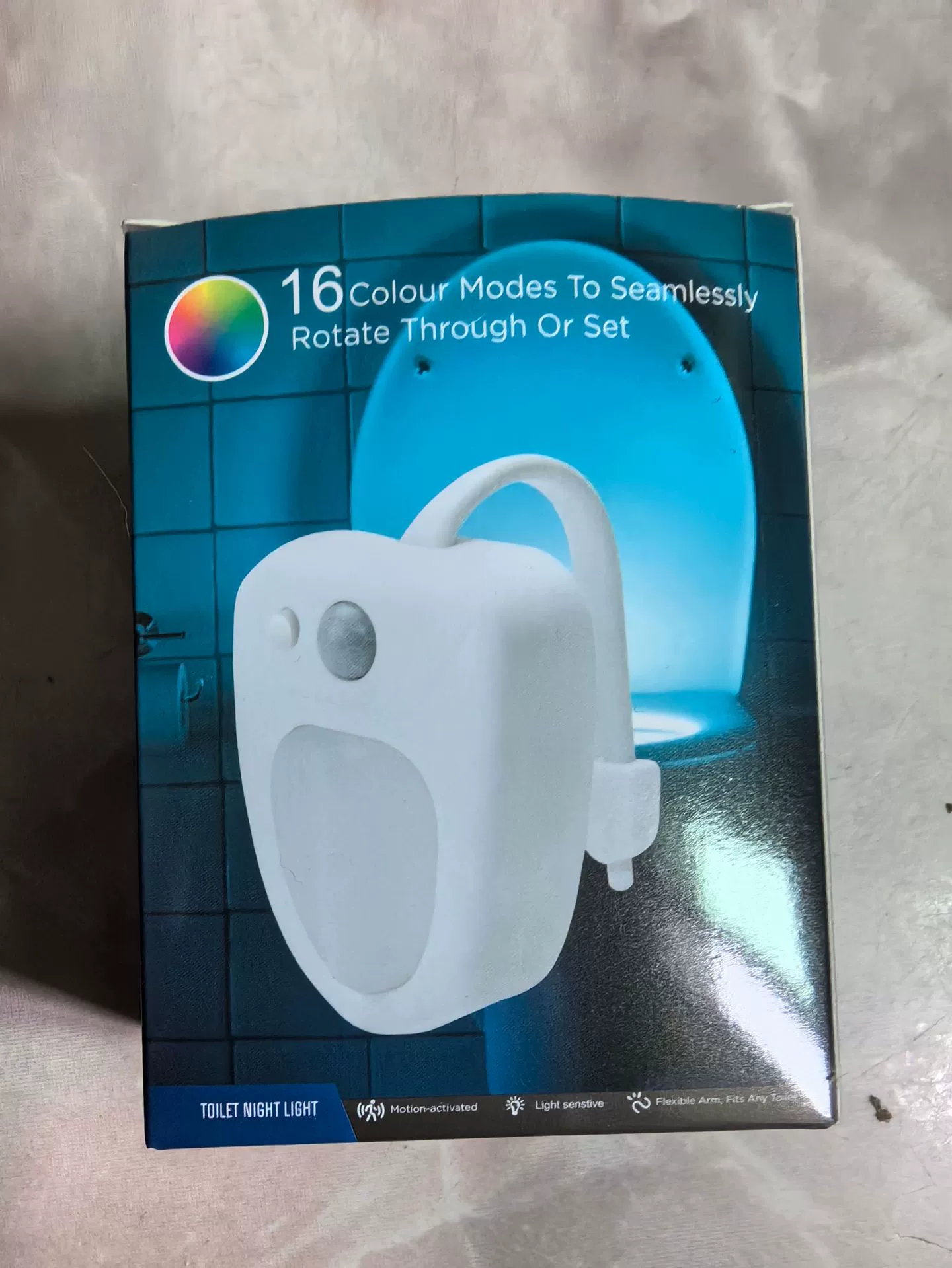 Induction toilet night light, motion sensor LED, 8 or 16 colors, 1 W, adjustable brightness