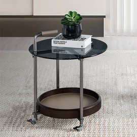 意式极简可以移动边几侘寂风简约轻奢小推车马鞍皮沙发边桌小茶几