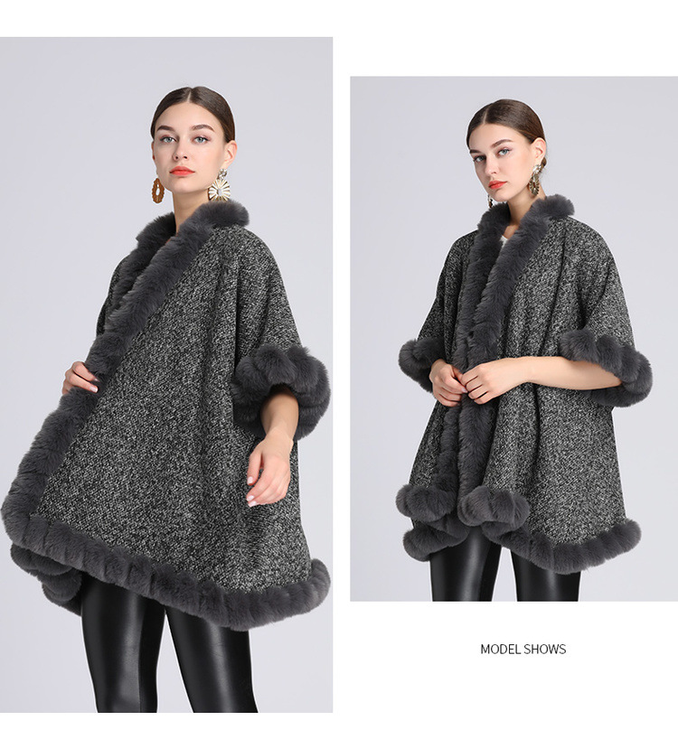 Extra Fleece extra dicker Pelzkragen Umhang locker große Größe Strickjacke Mantel Frau_voghion.com