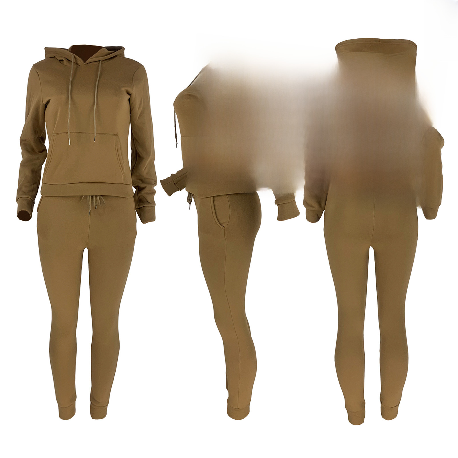 HR8197 European and American women's clothing  independent station supply autumn and winter plus velvet drawstring hooded two-piece set_voghion.com