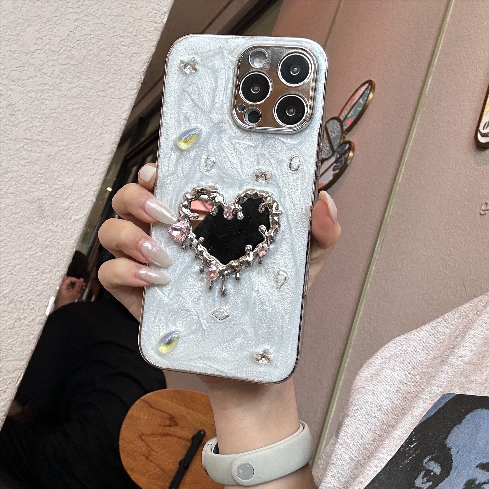 适用苹果18promax手机壳iphone17pro闪钻爱心镜子蝴蝶16/15新款14 - 7