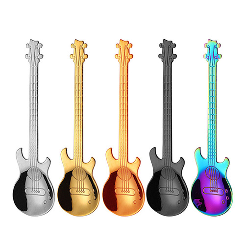 Factory direct sales stainless steel guitar spoon coffee dessert stirring Amazon 304 stainless steel guitar spoon