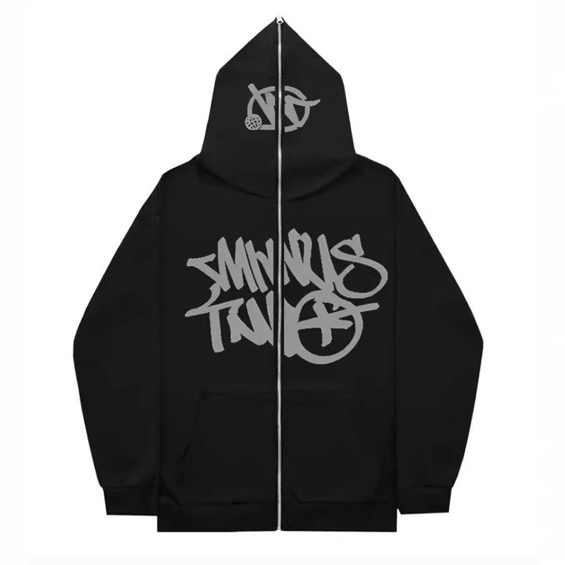 Unisex Fleece Hoodie Sweater Gothic High Street Full Zip Oversized Jacket for Men and Women Street Clothing y2