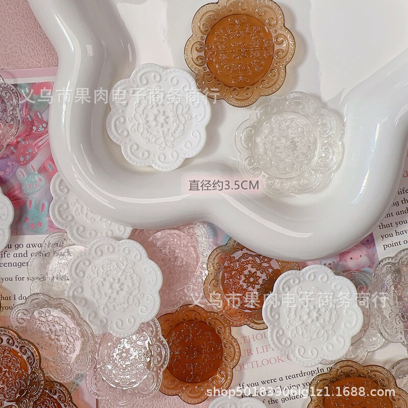 复古浮雕盘子diy仿真微缩食玩树脂配件餐盘冰箱贴手工材料雕花圆|undefined