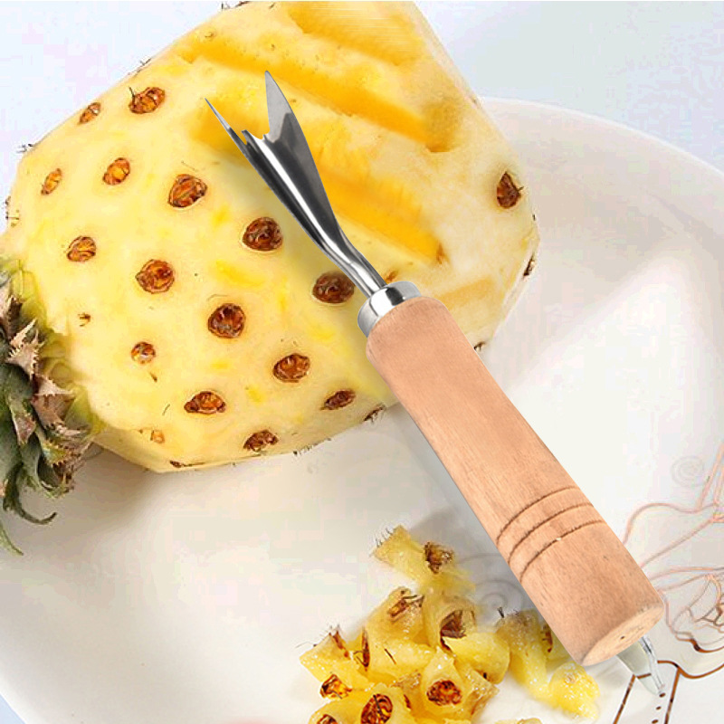Wholesale V-Shaped Pineapple Peeler Stainless Steel Pineapple Knife with Wooden Handle Fruit Peeler Pineapple Eye Remover Tool