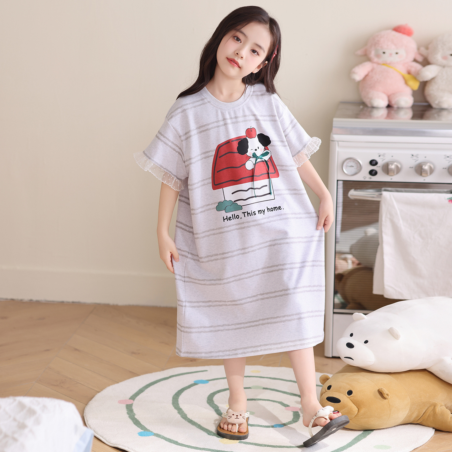 Pijama de niñas de verano algodón de mangas cortas pijama delgada pijama de niños princesa adolescente ropa para el hogar de niños image 22