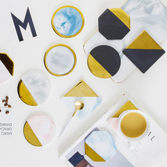 Marble Pattern Ceramic Coasters Nordic Style Gold-Bordered Coasters Creative Insulated Coasters Tea Cup Coasters Dining Table Pads Tea Trays