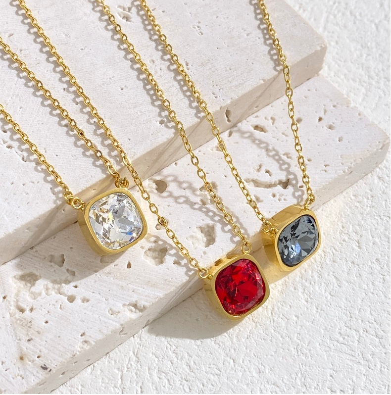 9g Weight Artificial Crystal Pendant Material Pendant Necklace Classification Titanium Steel Chain Material cable chain Chain Type 1 Piece Quantity Holiday, Daily Occasion Artificial Crystal, Titanium Steel Material Geometric Pattern All Seasons Season Unisex Gender Lady Style Lady Geometric Artificial Crystal Titanium Steel Cable Chain Pendant Necklaces Wholesale 4