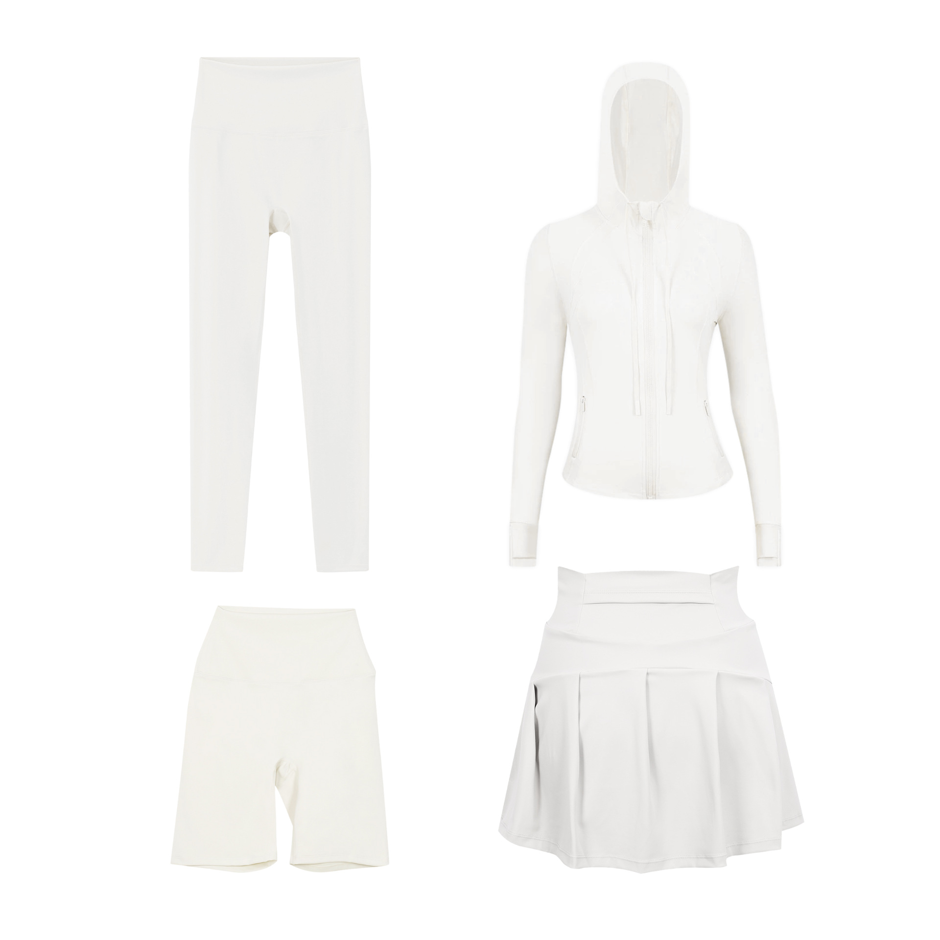 Women's Four Piece Set Sportswear Hooded Jacket Cropped Pants Short Skirt Slim Fit Outerwear Elastic Sports Jacket_ecoleips.com