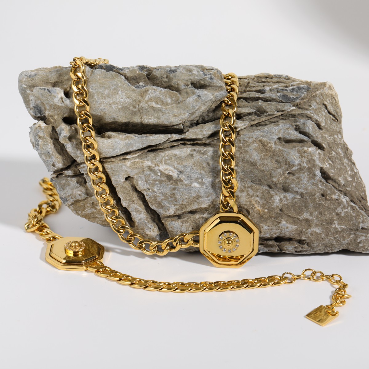 Unisex Fashion Geometric Titanium Steel Zircon Bracelets Necklace Gold Plated Stainless Steel Neckla