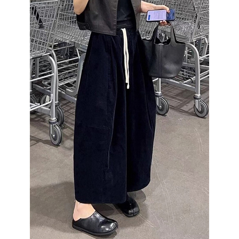 大码女装咖绿藏黄大阔腿设计感八分裤秋季新款韩版气质裤裙