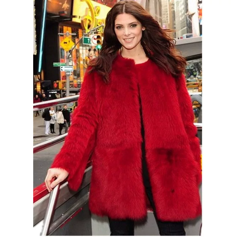 Трансграничные меховые поставки 2024, осенне-зимняя европейская и американская верхняя одежда с искусственным мехом, женская верхняя одежда средней длины из меха кролика рекса, красная