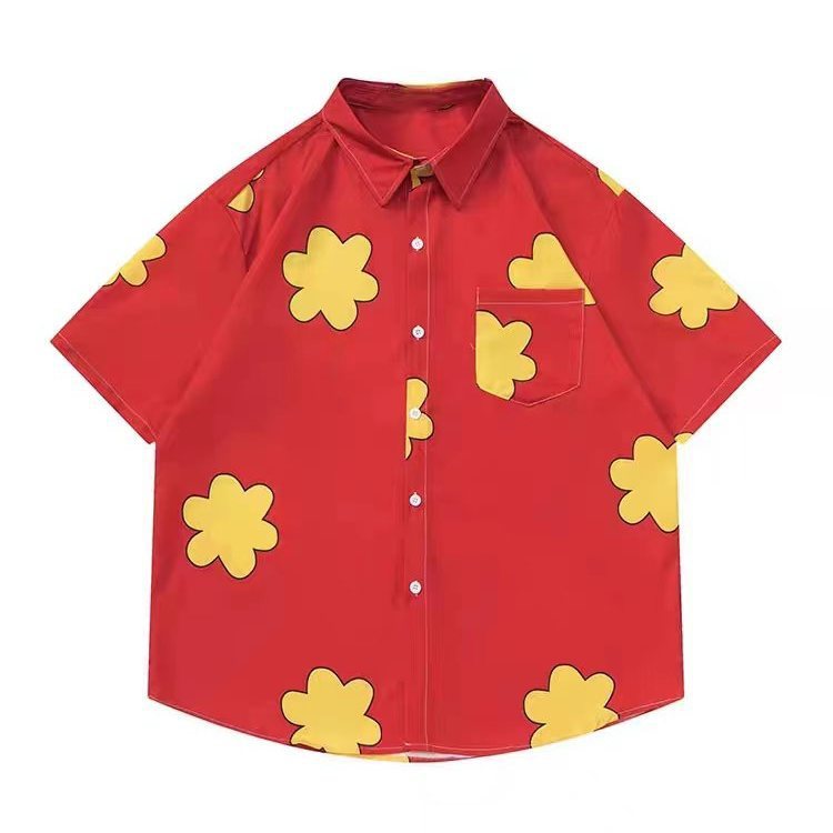 Vintage vintage girasol viaje Hawaiano lindo estilo de Hong Kong suelta casual hombres y mujeres de manga corta Camisa floral