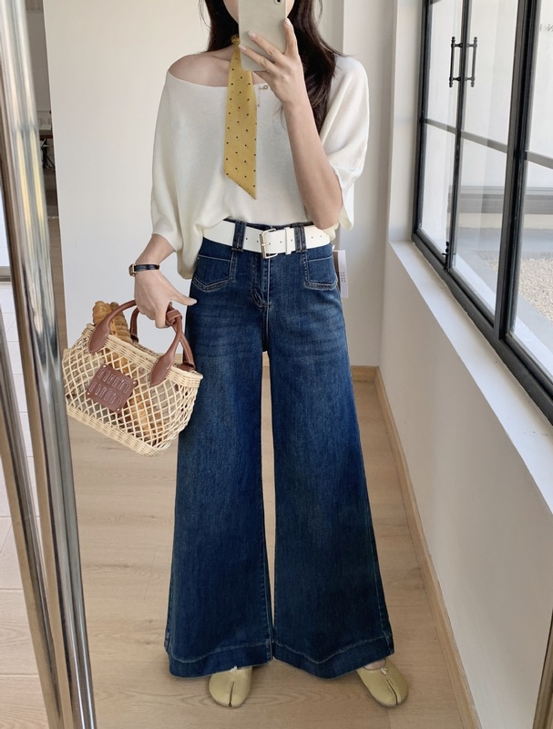 实拍 秋季新款高腰弹力显瘦微喇牛仔裤女宽松显瘦阔腿裤长裤88721|undefined