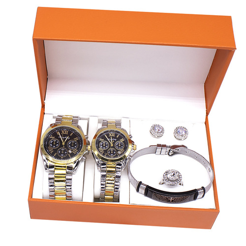 Couples wrist watch set jewelry ring earrings bracelet calendar quartz couple watch
