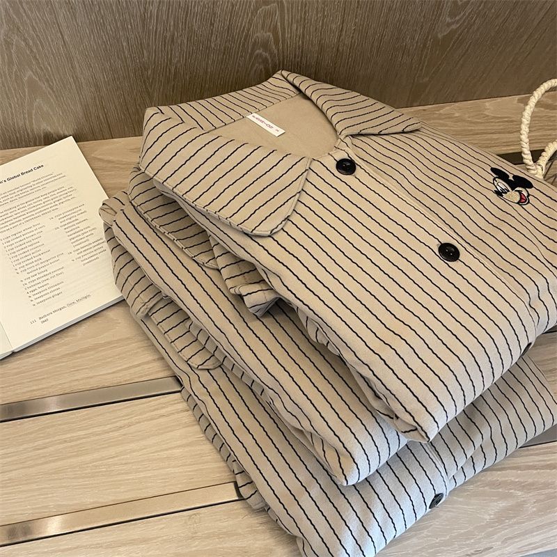 Primavera y otoño pareja pijama de nube de algodón nuevo Mickey rayas de dibujos animados fuera de vestir para hombres set de ropa de casa