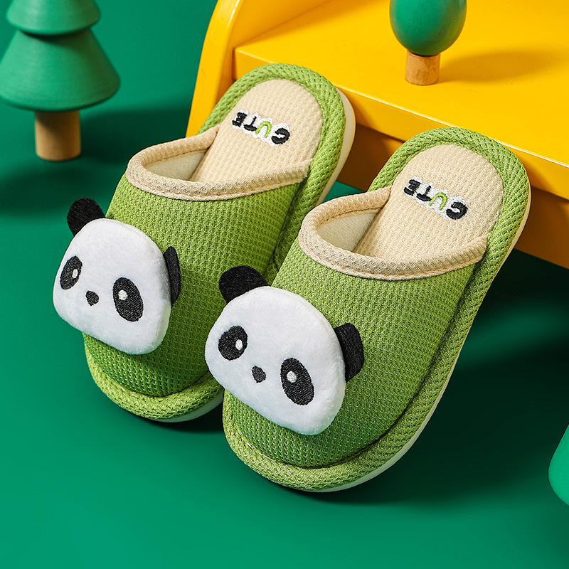 Children's linen slippers autumn and winter boys and girls home indoor parent-child non-slip cartoon girl baby cloth slippers