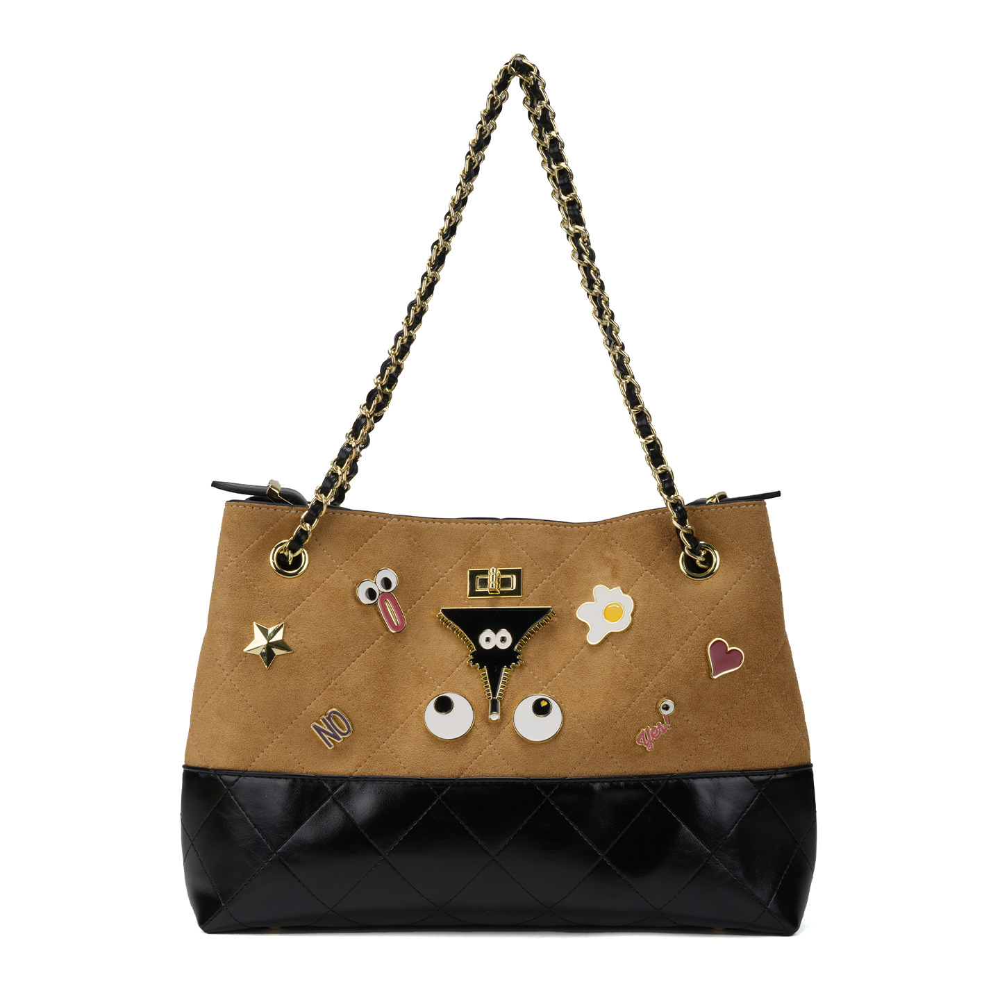 Bolsa de hombro de mujer de empalme de pelusa de contraste de color bolsas de cadena de moda casuales de gran capacidad bolsas de brazo 2882 #