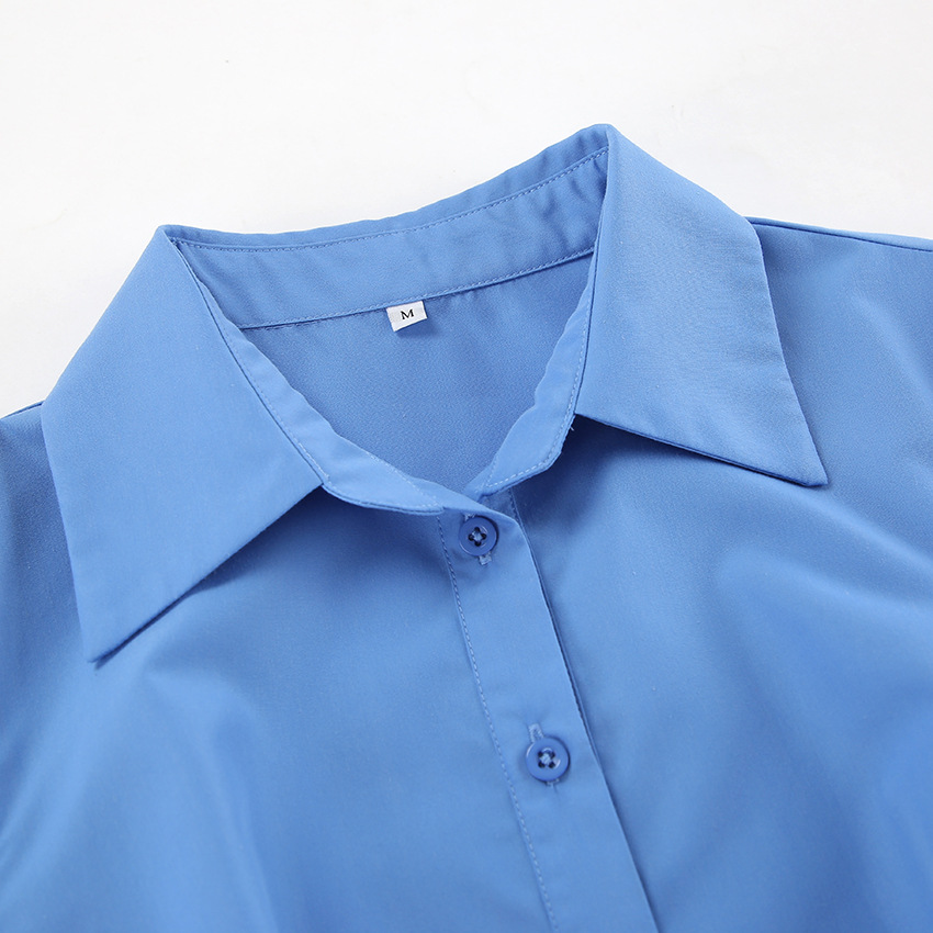 Spring Summer Casual Vitality Blue Collared Short Sleeve Slim Fit Sexy Design Dress Niche Office Dress