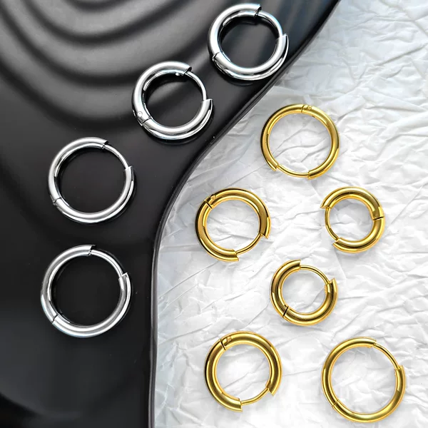 Titanium Steel Cross-Border European and American Round Wire Earrings Fashion Simple DIY Stainless Steel Ear Cuffs Trendy Unisex Hoop Earrings Accessories