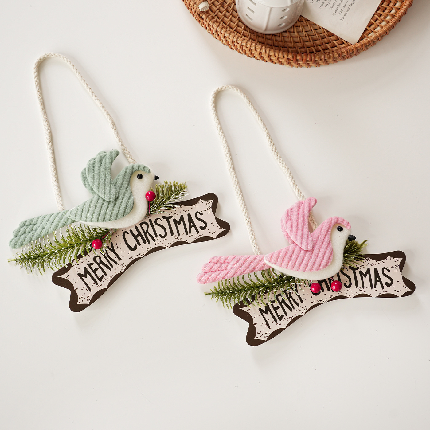 Tela transfronteriza pájaros colgantes letras ramas de árboles de Navidad colgantes decoración de ventanas colgantes decoración creativa