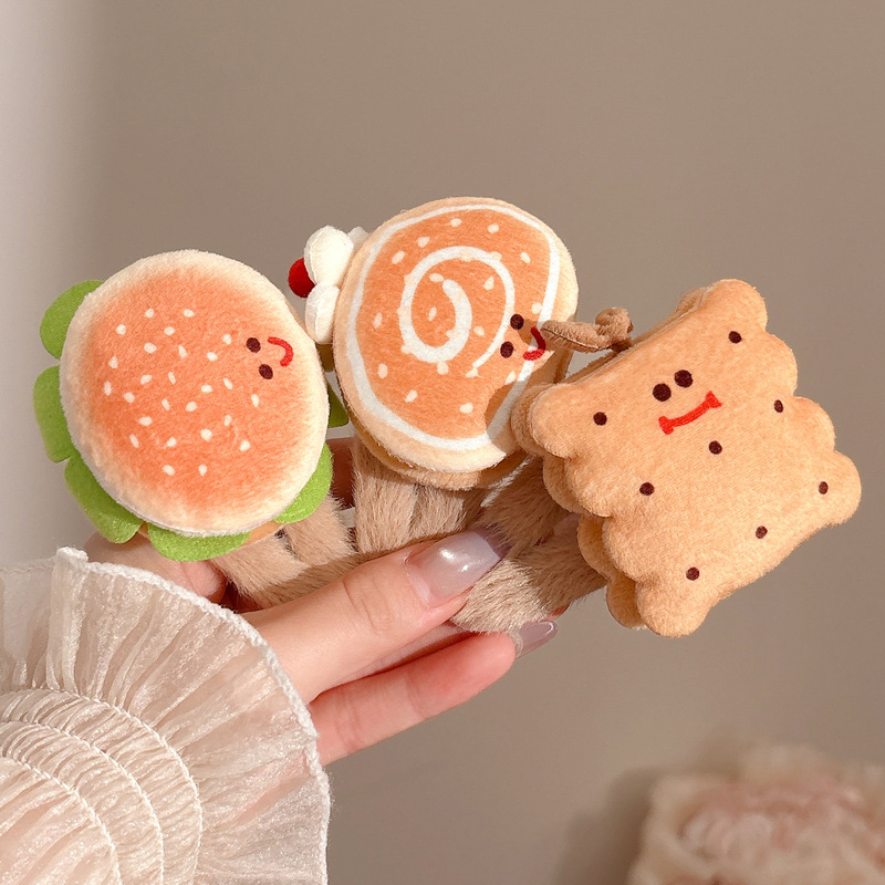 卡通趣味饼干汉堡毛绒发夹女秋冬侧边刘海碎发bb夹子头饰可爱发卡|undefined