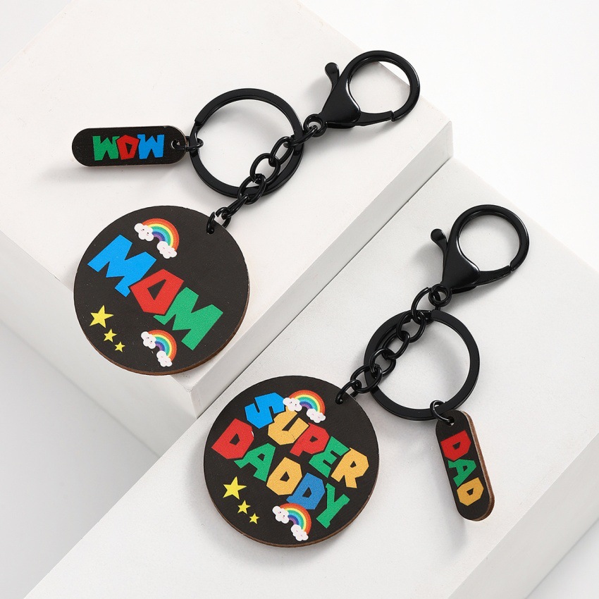 1 Piece Quantity Casual, Holiday, Daily Occasion Wood Material Cute Letter Rainbow Wood Mother'S Day Father'S Day Unisex Keychain