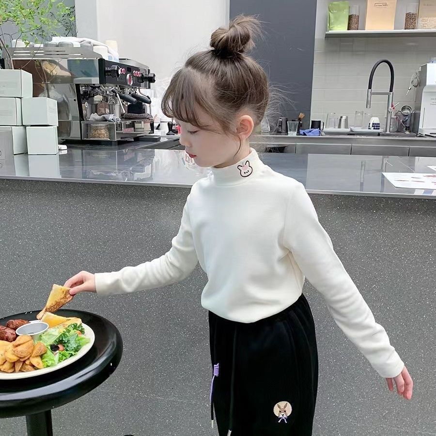 Mädchen Rollkragenpullover Mit Hasen-print Langarm Thermoshirt_voghion.com