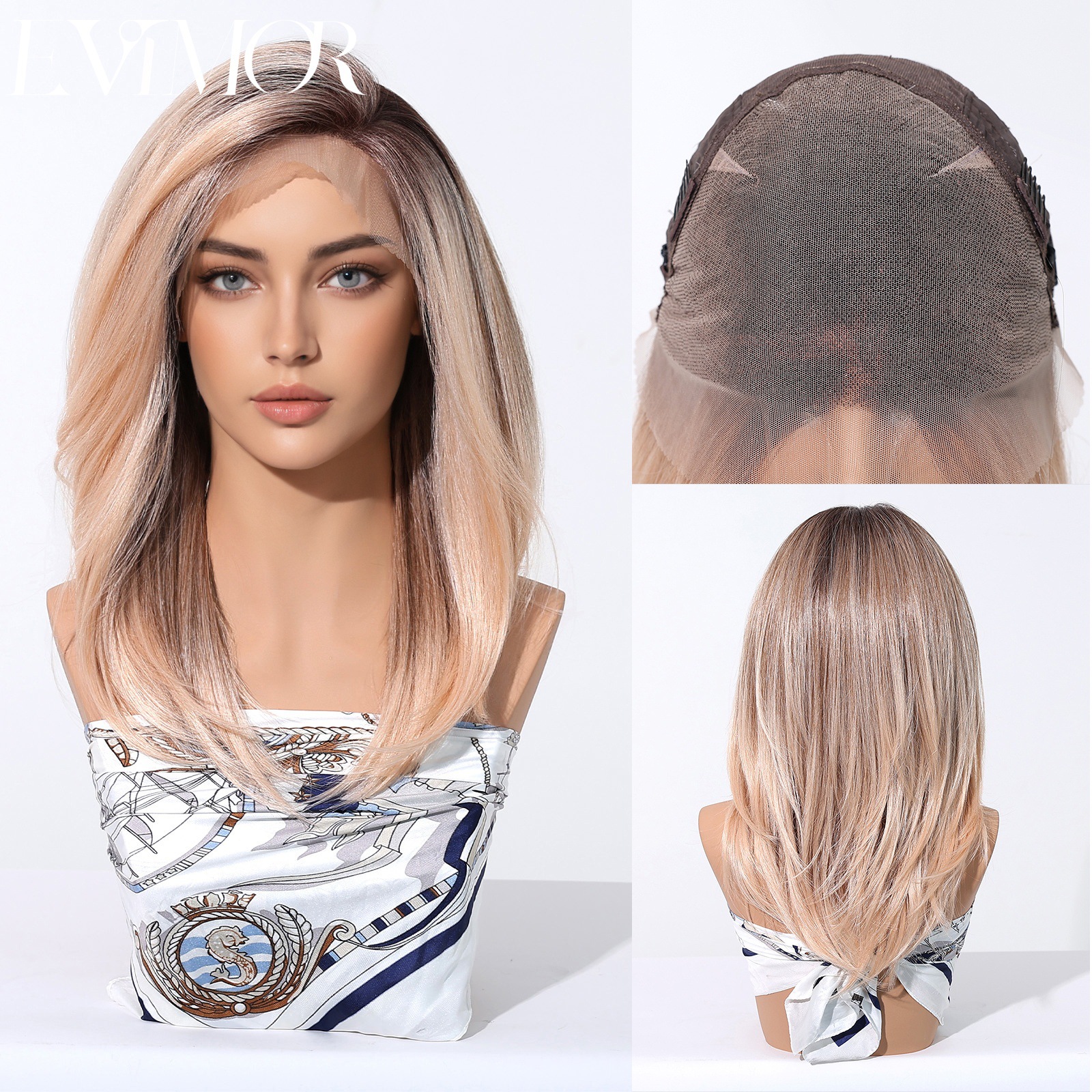 Gradiente rosa pálido de gran área peluca de encaje casual cosplay cubierta de fábrica en stock