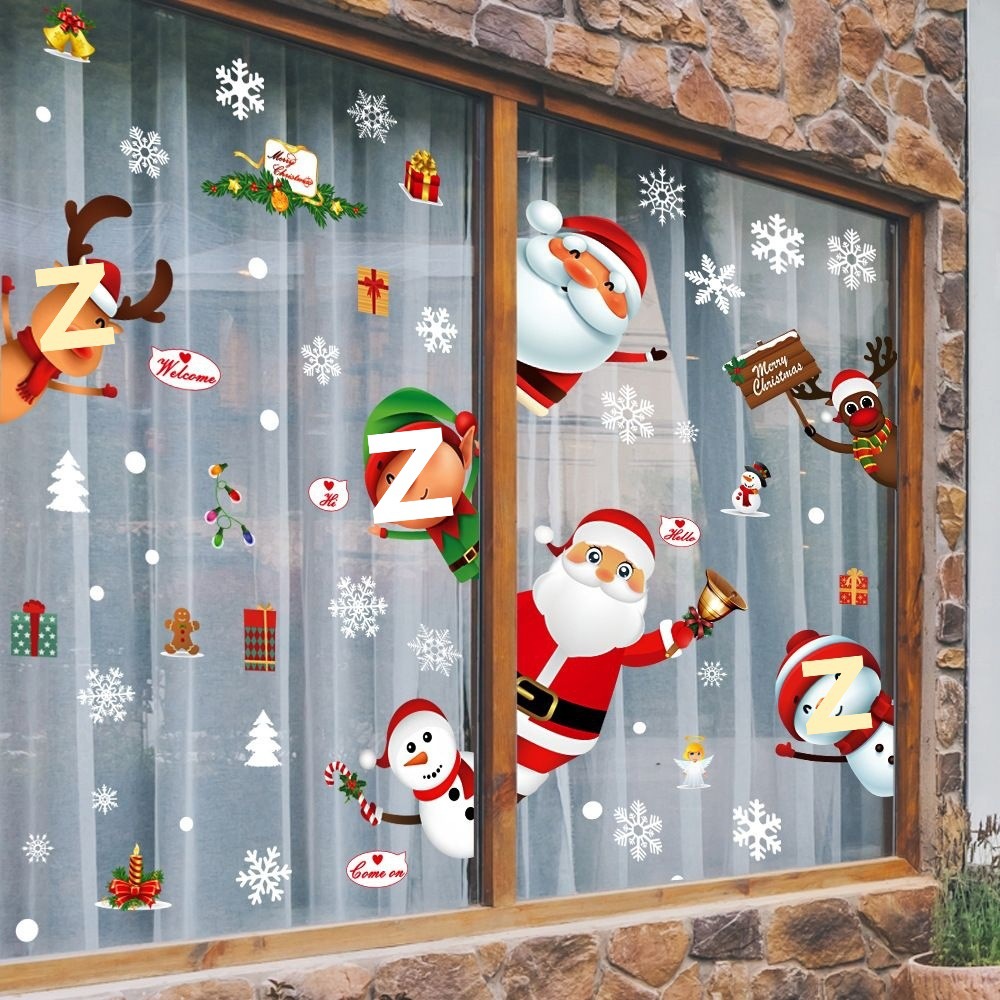 圣诞节元旦装饰品静电贴纸圣诞树雪花场景布置店铺橱窗贴玻璃门贴