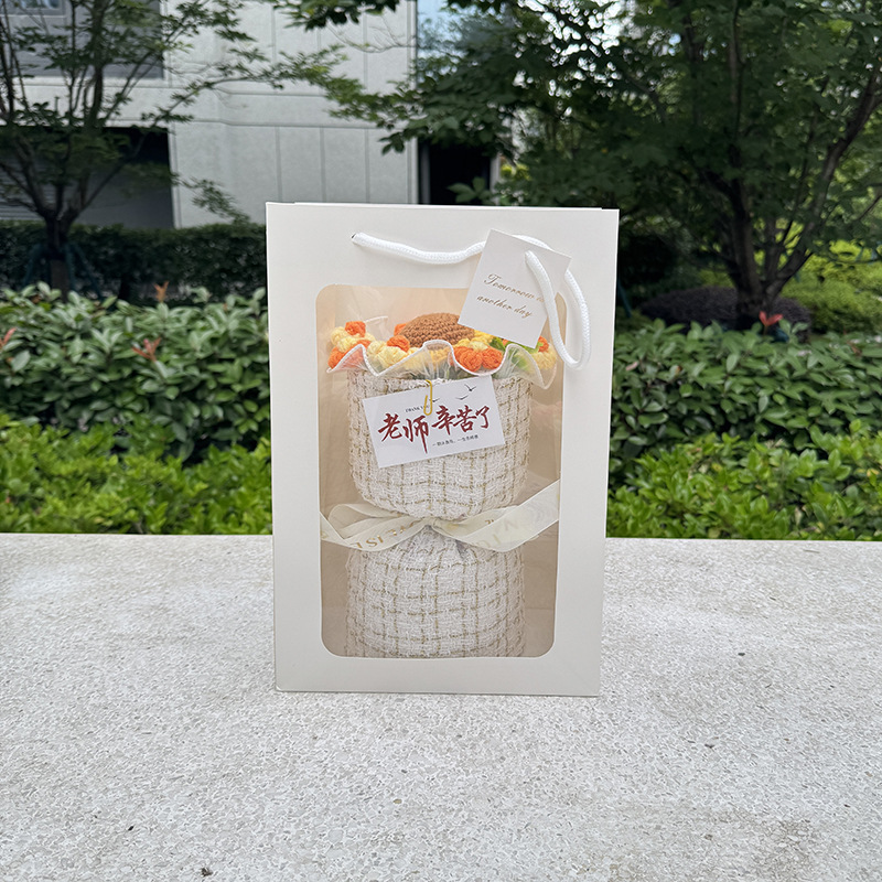 2025 Día del Maestro Regalos creativos para maestros girasol de lana tejido a mano de graduación ramo de flores terminado de San Valentín