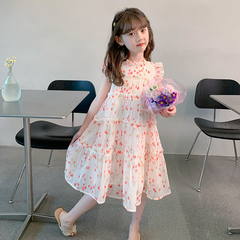 女童夏裝連衣裙2024新款裙子夏季小女孩海邊度假裙兒童碎花公主裙