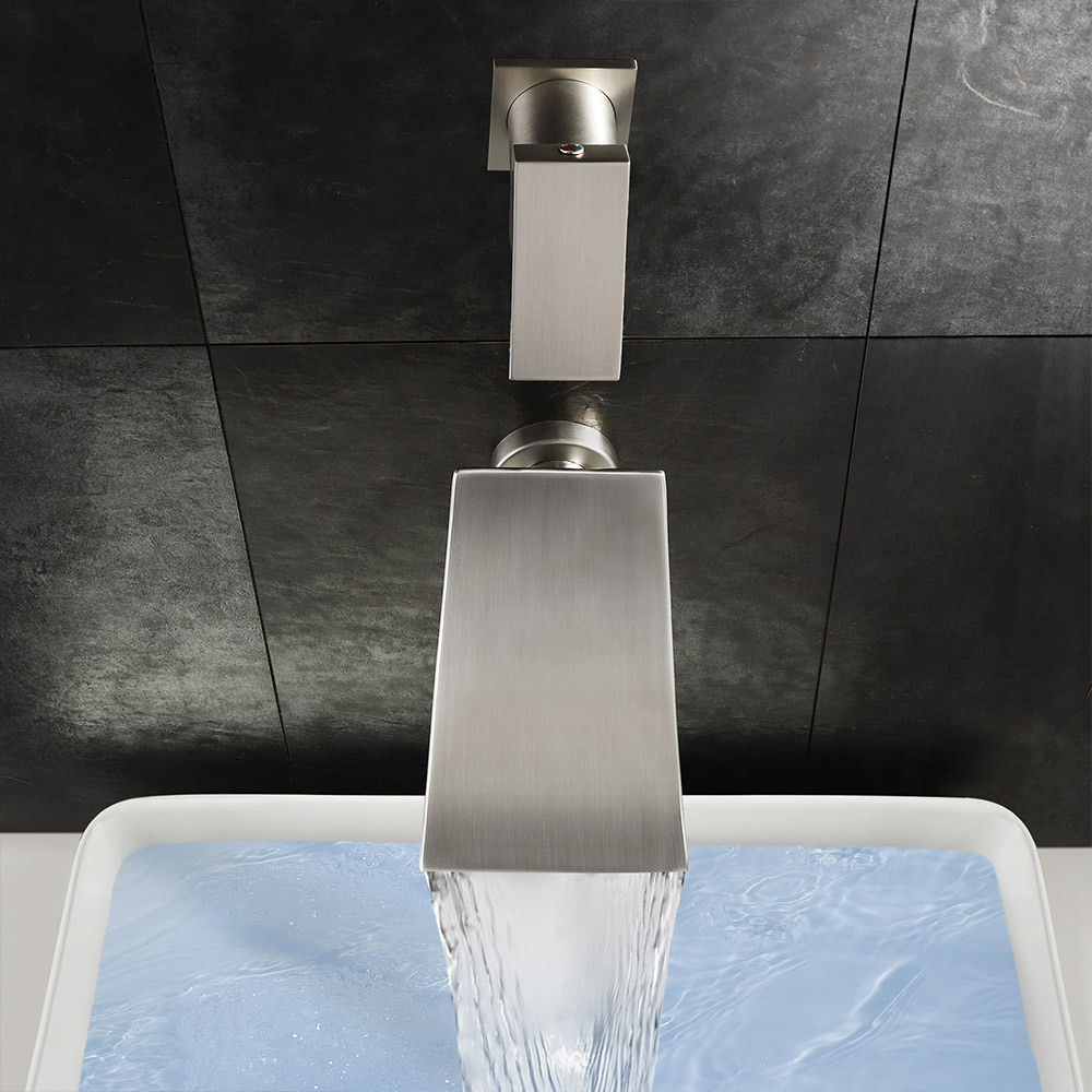 Cross-border brass washbasin faucet waterfall water outlet single, cold and hot mixed water is concealed in the wall-mounted bathroom countertop basin undefined