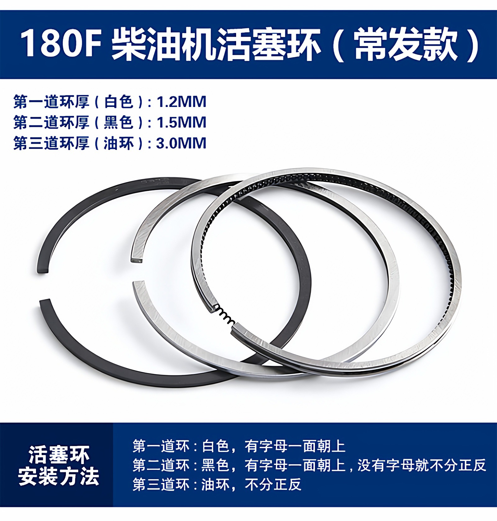 Piston ring for air-cooled diesel engine 168 170 173 178 180 182 186 188 190 192F 195
