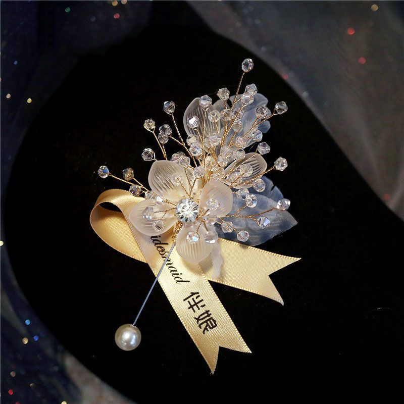 Korean High-End Aesthetic Wedding Groom and Best Man Corsage Crystal Silk Bride Wrist Flower Bridesmaid Group Hand Flower Photo Studio