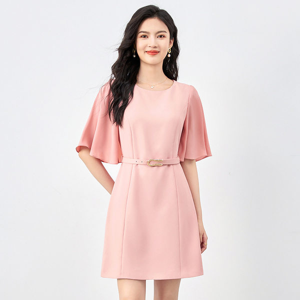 Đầm suông nữ midi tay ngắn mùa hè — 2419204 - Màu hồng