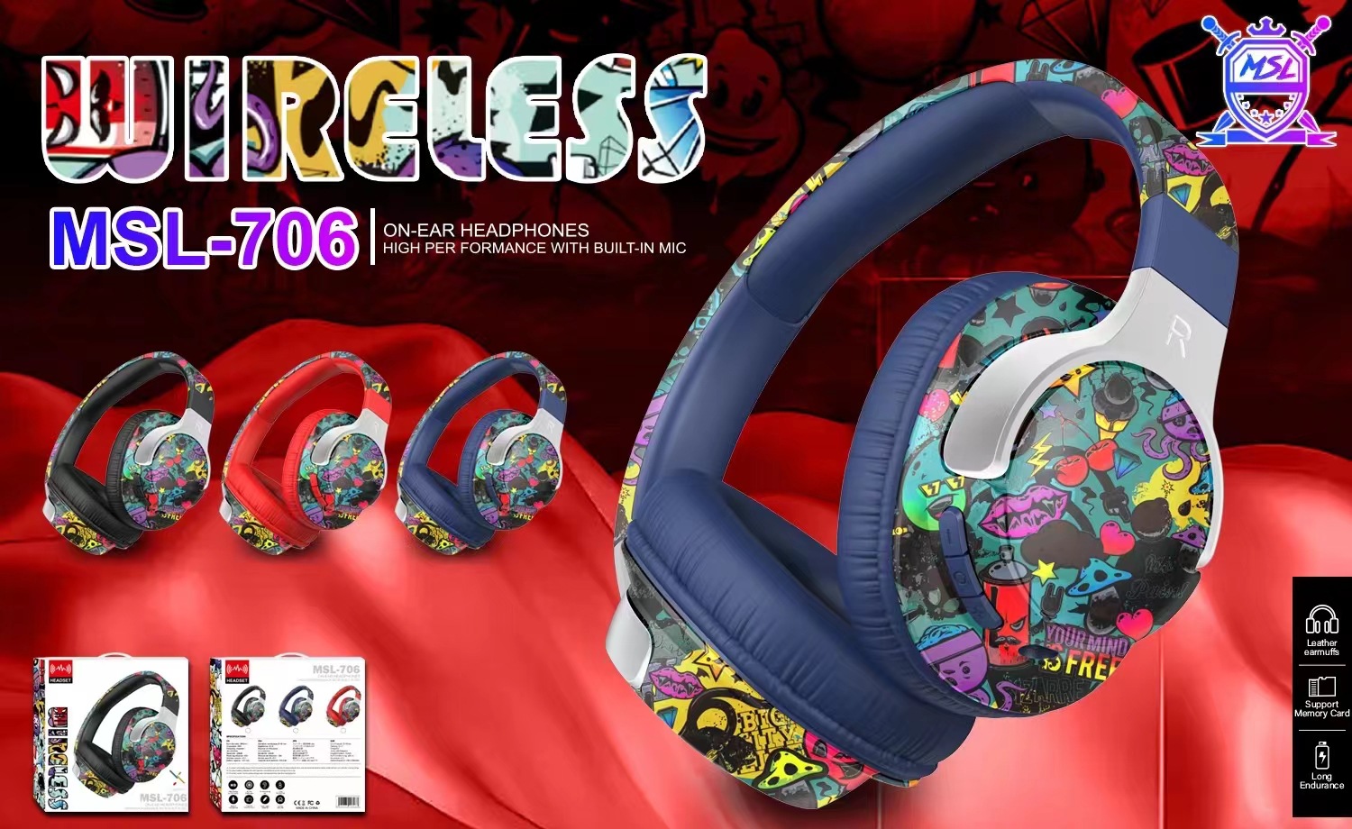 Comercio exterior explosivo auriculares Bluetooth auriculares inalámbricos marea nacional graffiti nuevo movimiento de música estéreo luminoso image 6
