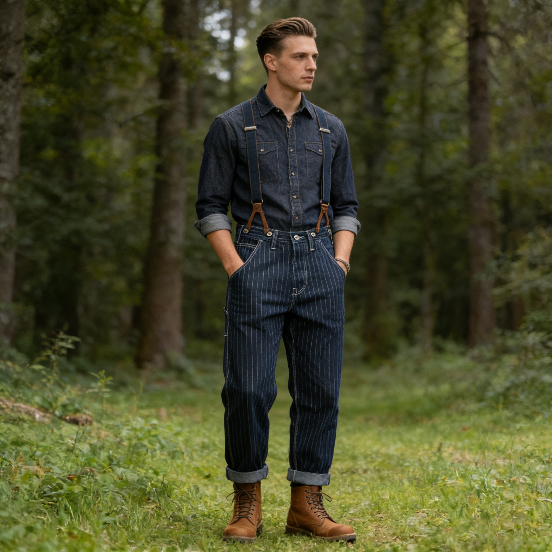Gestreifte Jeans mit weitem Bein für Männer lose Eisenbahn overalls für Herren, Damen, Hängebange, Outdoor-Camping jagdhose, die neue Longs fischt – Detail 11
