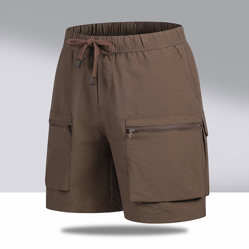 Summer Men's Nylon Ice Silk Five-Point Pants Men's Hong Kong Style Workwear Multi-Pocket Summer Quick-Drying Casual Sports Shorts for Men