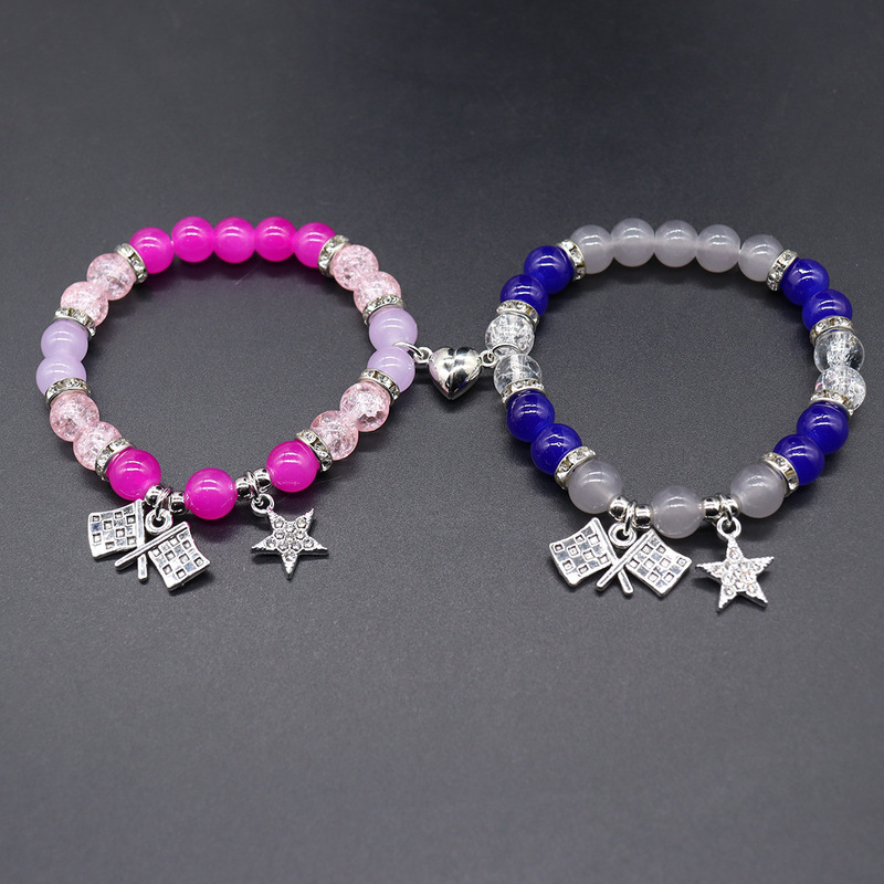 European and American Cross-border Beaded Magnetic Elastic Bracelet Batman Stitch Racing Cartoon IP Love Couple Bracelet
