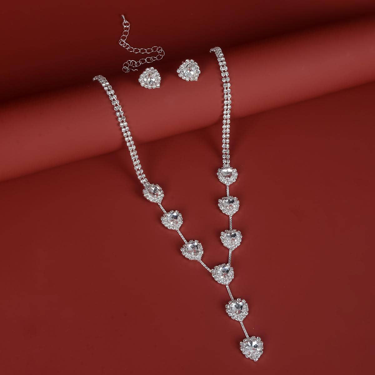 Rhinestone Material Rhinestone Heart Shape Earrings Necklace
