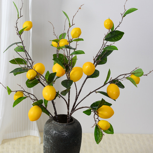 Simulated persimmon and pomegranate single-branch fake flowers, Chinese-style home furnishings, fortune bucket, New Year's Eve flower arrangements, simulated apple fruits