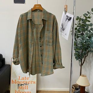 Spring and Autumn new maternity clothes Korean style loose plus size long sleeve plaid shirt coat fashionable shirt fashionable
