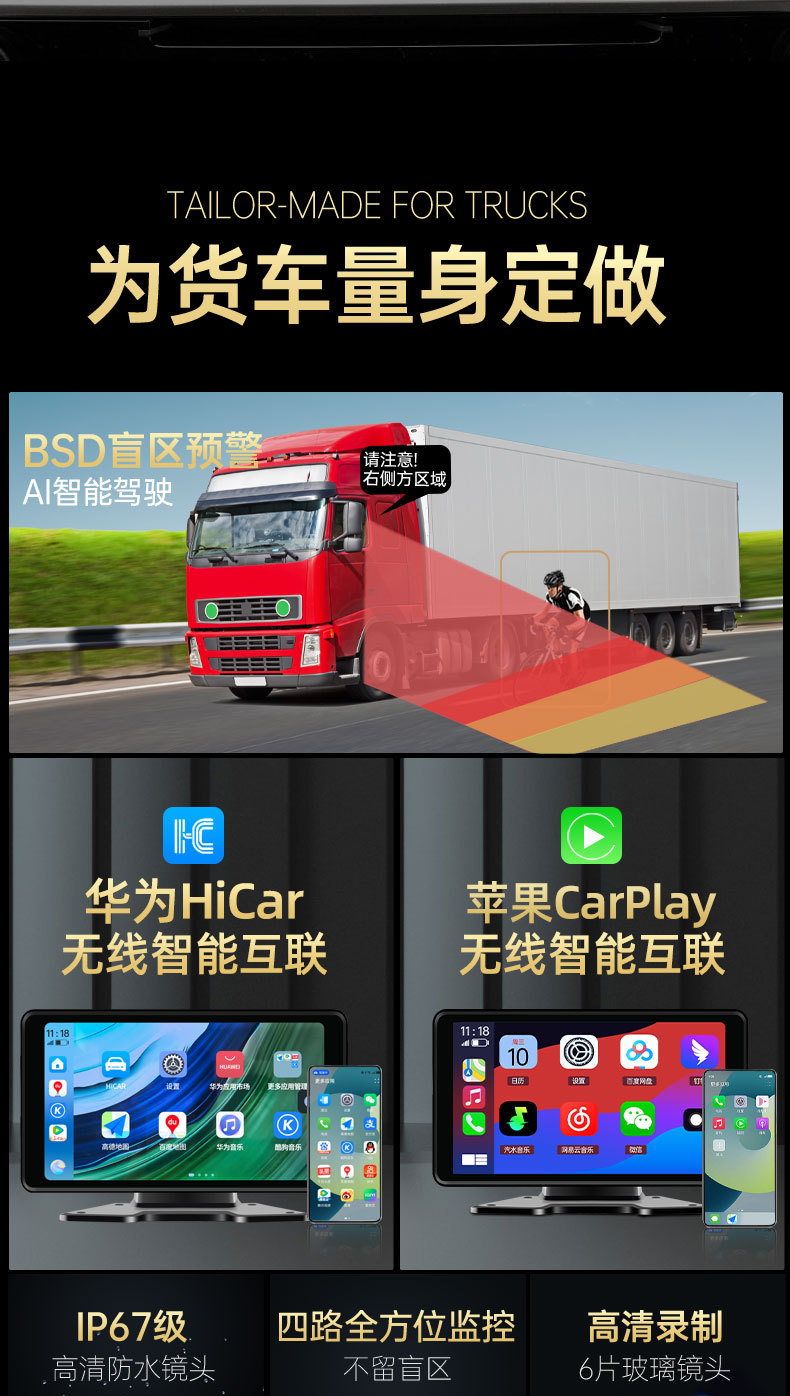Truck dash cam 4-channel 360° panoramic HD night vision