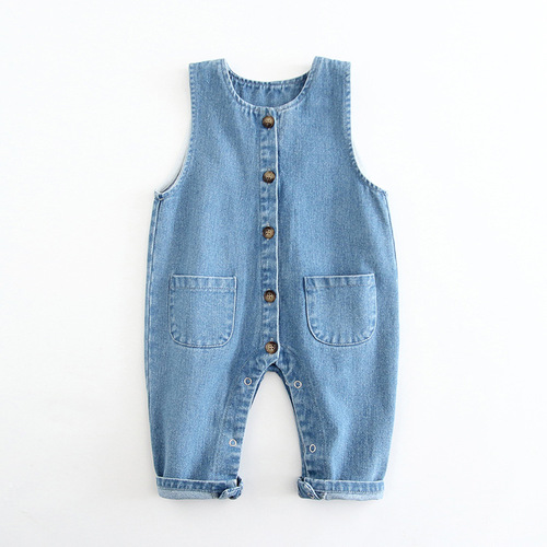 Hot Selling 2024 New Children's Overalls Korean Version 0-3 Years Old Baby Soft Denim Western Style One-piece Hidden Buckle Overalls